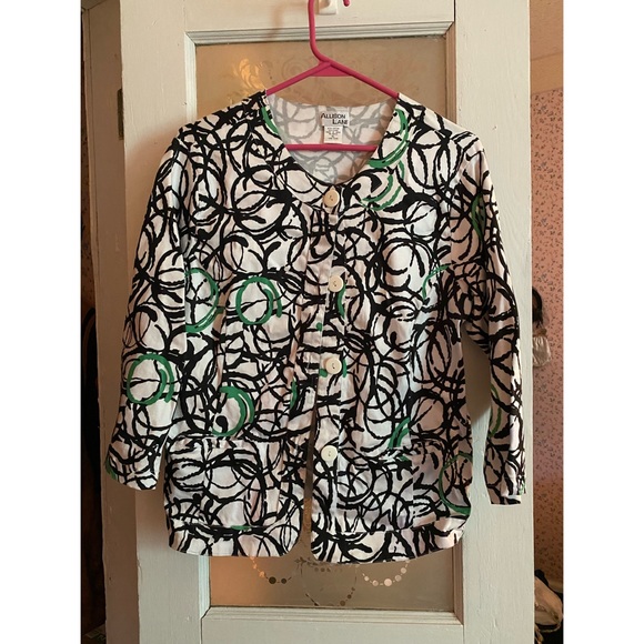 Allison Lane Black & Green Swirl Button Up Jacket - Picture 1 of 2